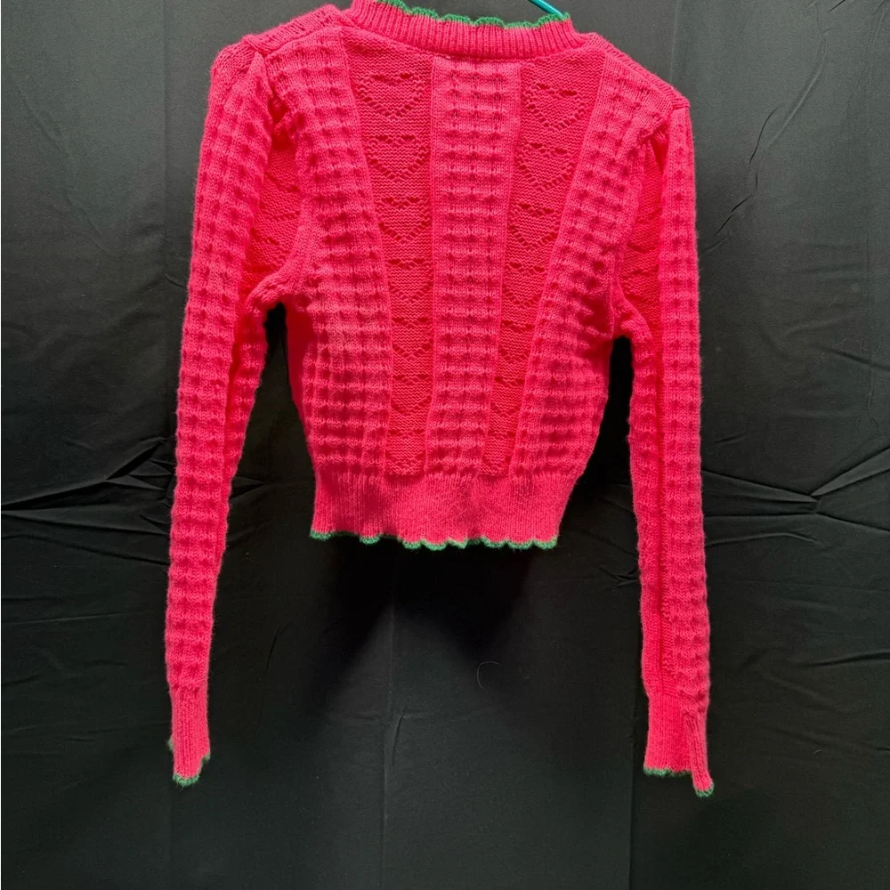 SHEIN Fuchsia Cardigan with Olive Trim Sz S (12QT) - Picture 4 of 4